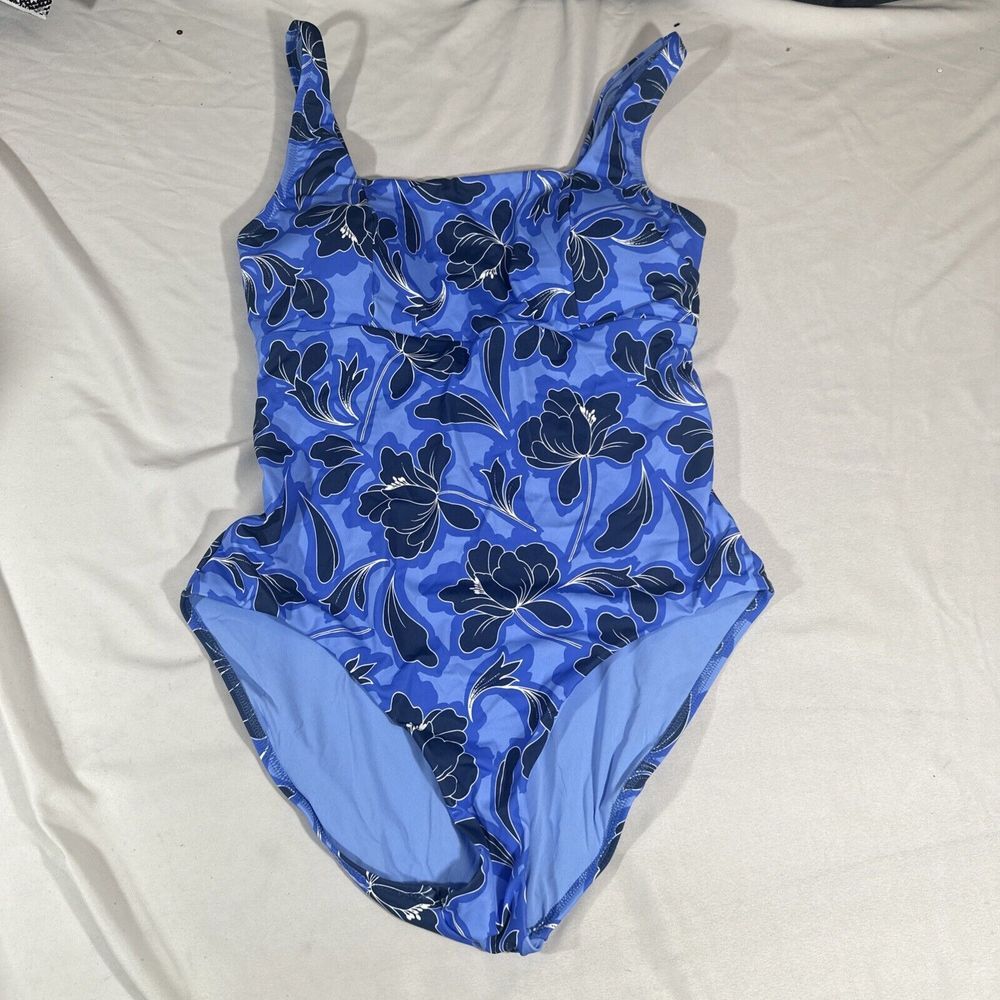 NEW Tommy Bahama [ 14‎ ] Floral Square Neck One Piece Swimsuit Blue
